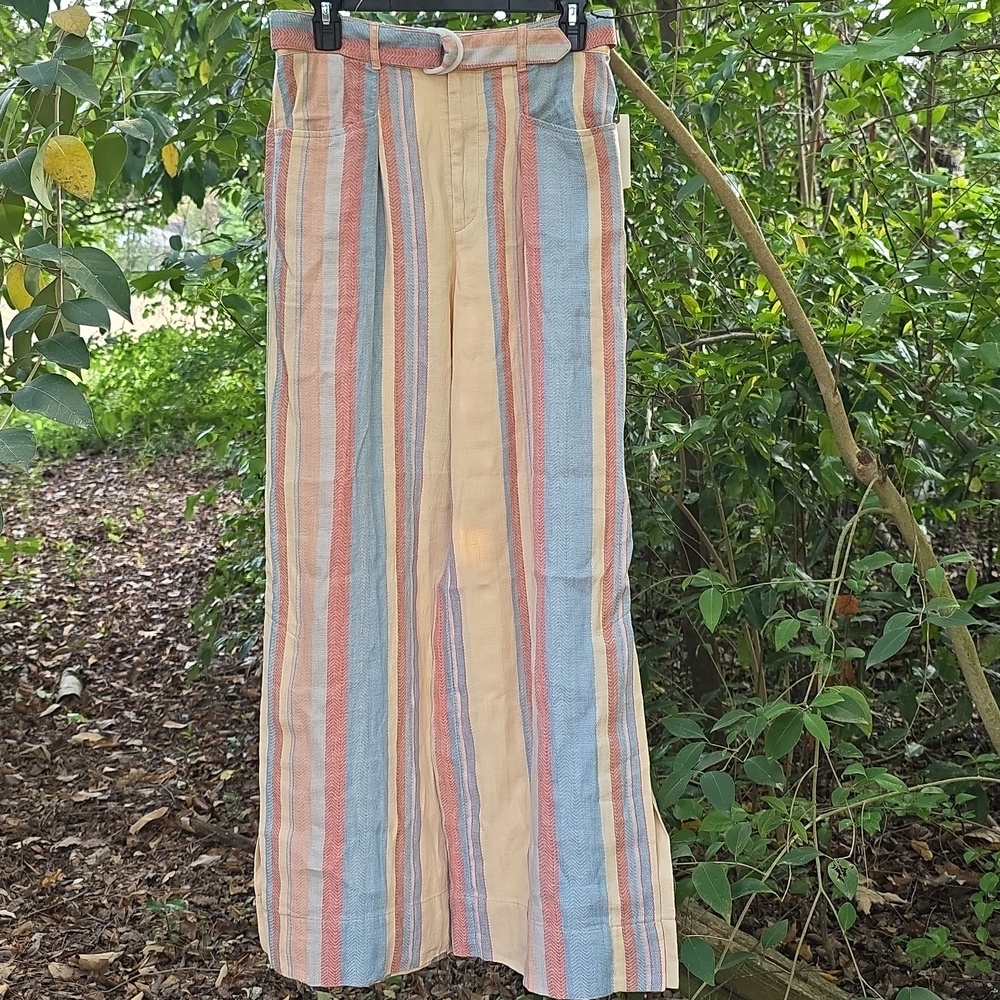 NWT Anthropologie Wide Leg Linen/Cotton Striped Pants Yellow Blue Orange Red Sz4 - Picture 5 of 17